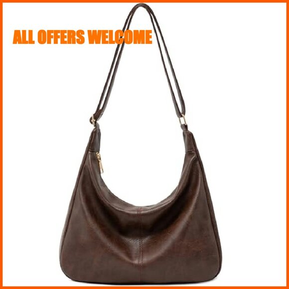 Large Vegan Leather Hobo Bag Foldable Crossbody Shoulder Tote - Picture 2 of 8
